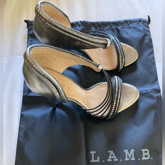L.A.M.B. Karoline Gunmetal Leather Women’s High Heel Sandals - Picture 10 of 14
